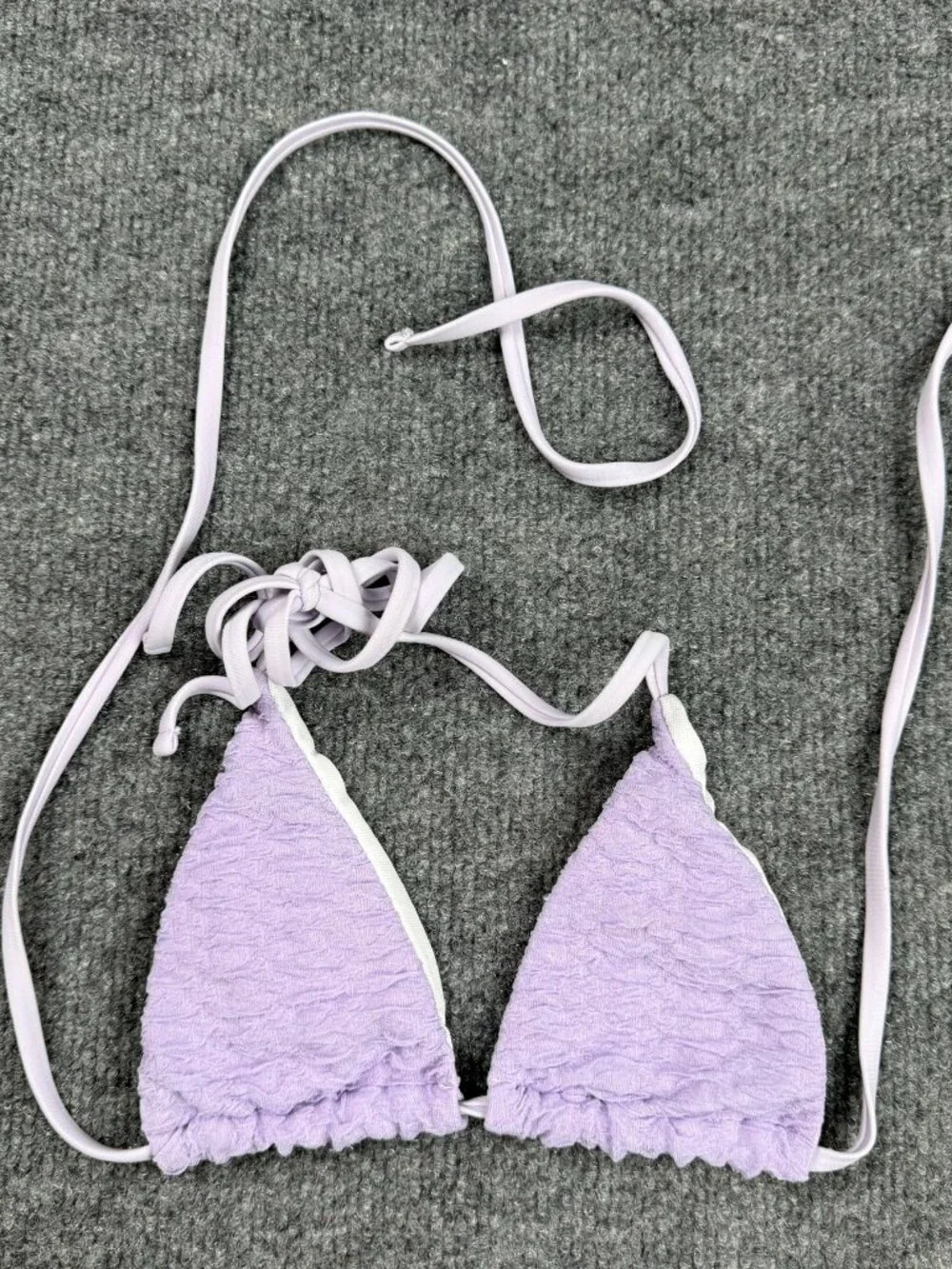 Lilac Purple Crinkle Bikini Top Halter Swim No Size Tag Check Measurements XS